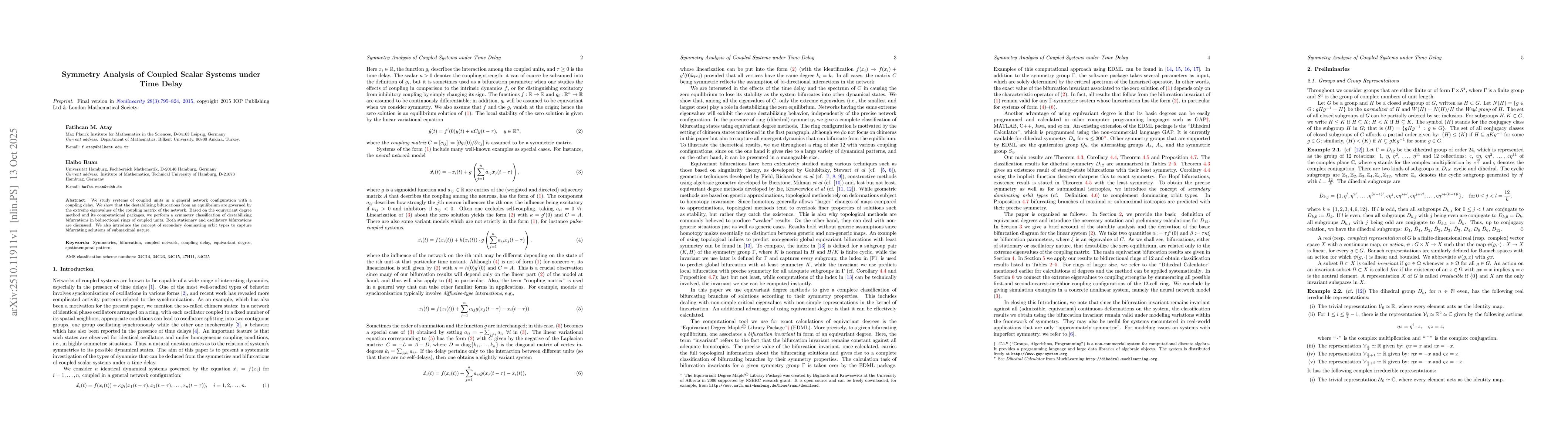 Thumbnail for Symmetry Analysis of Coupled Scalar Systems under Time Delay