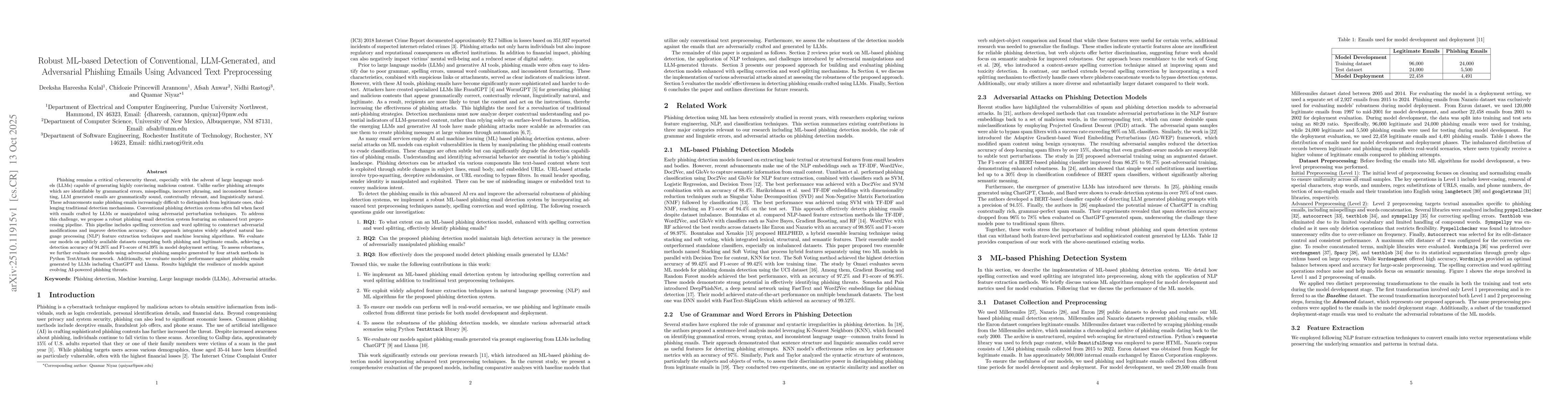 Thumbnail for Robust ML-based Detection of Conventional, LLM-Generated, and
  Adversarial Phishing Emails Using Advanced Text Preprocessing
