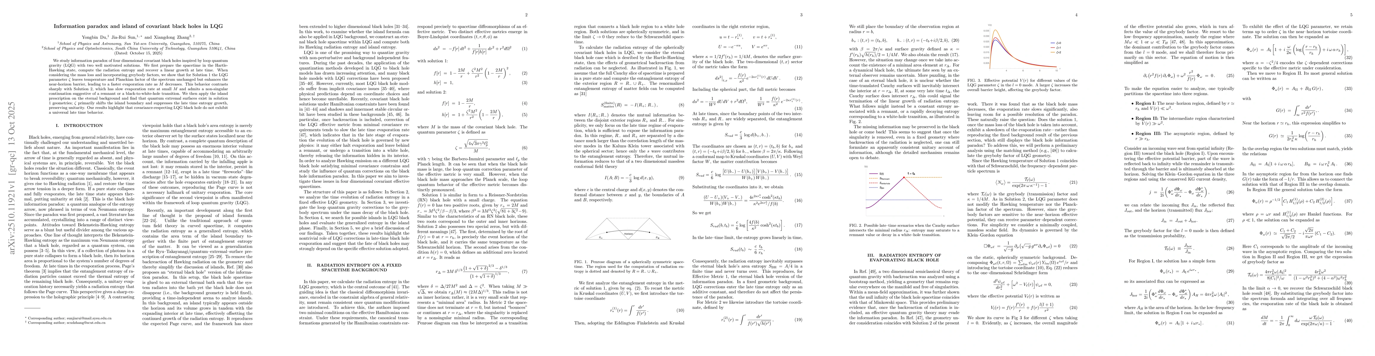 Thumbnail for Information paradox and island of covariant black holes in LQG