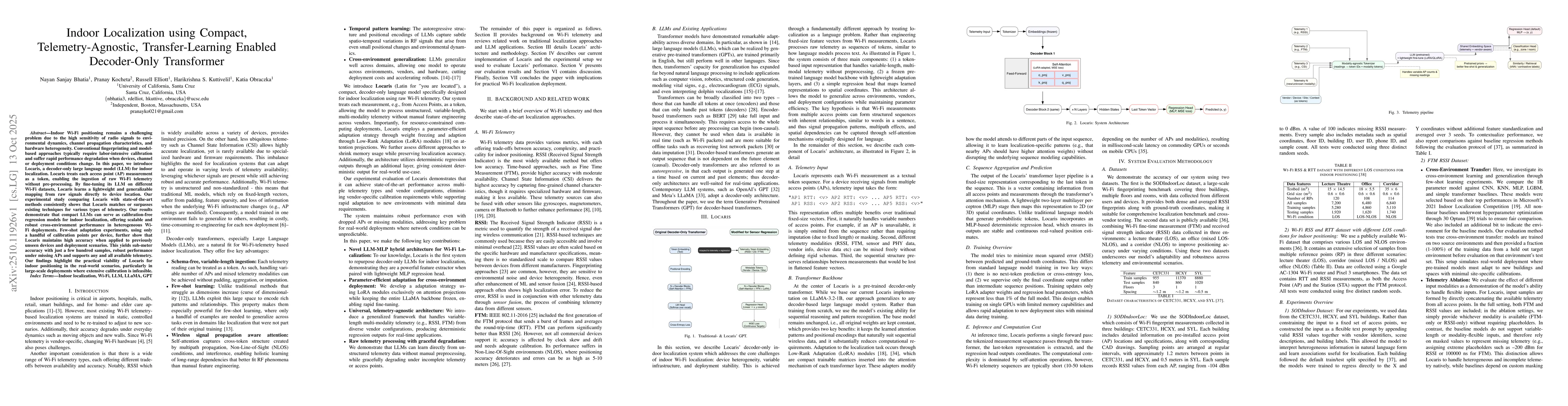 Thumbnail for Indoor Localization using Compact, Telemetry-Agnostic, Transfer-Learning
  Enabled Decoder-Only Transformer