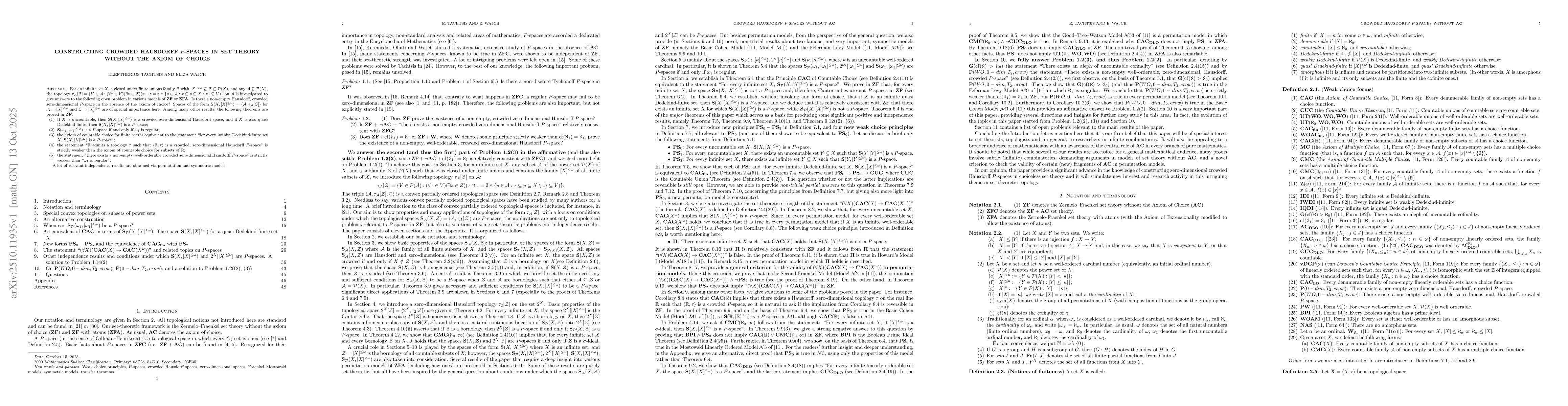 Thumbnail for Constructing crowded Hausdorff $P$-spaces in set theory without the
  axiom of choice