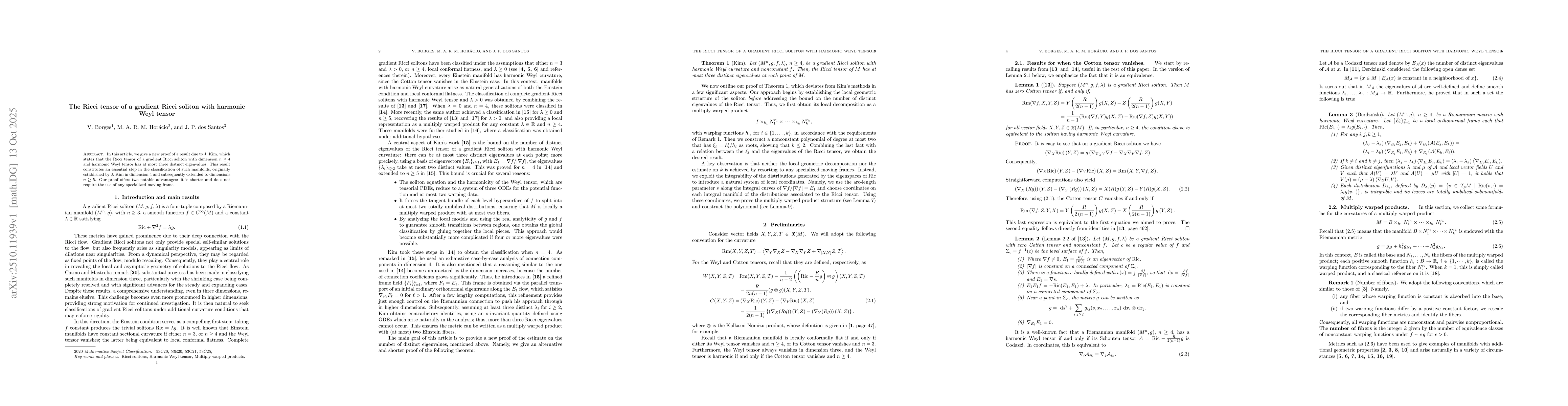 Thumbnail for The Ricci tensor of a gradient Ricci soliton with harmonic Weyl tensor