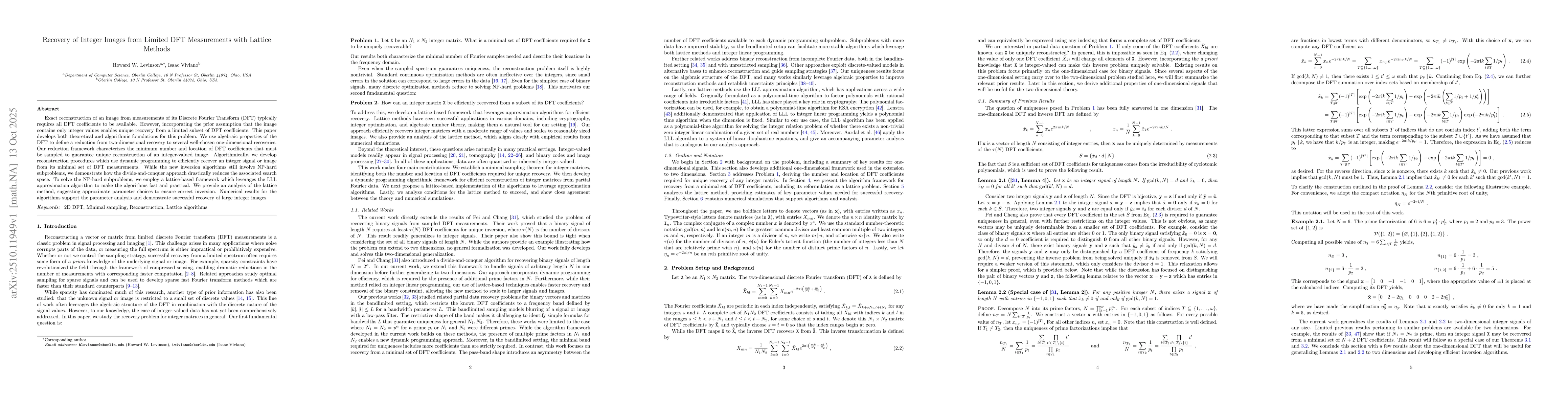 Thumbnail for Recovery of Integer Images from Limited DFT Measurements with Lattice
  Methods