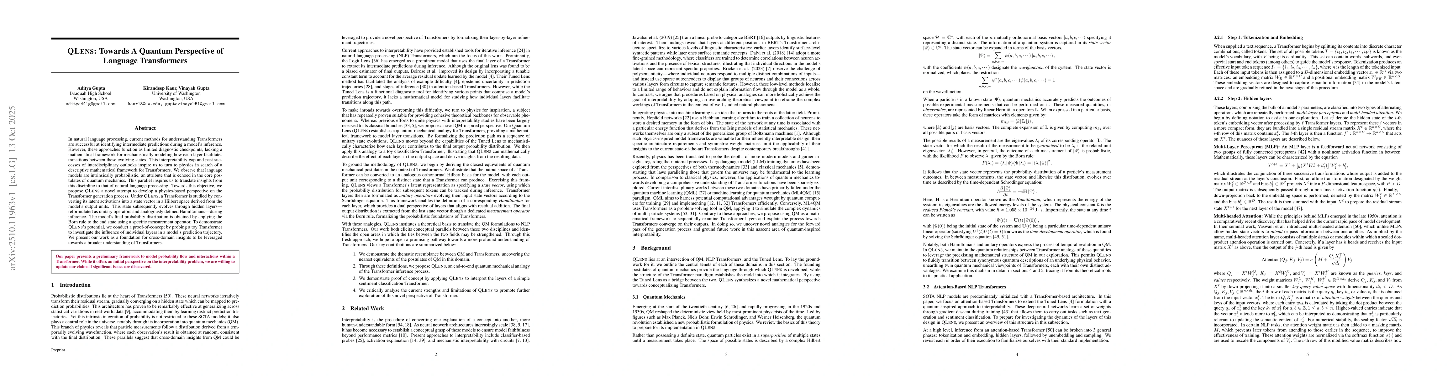 Thumbnail for QLENS: Towards A Quantum Perspective of Language Transformers