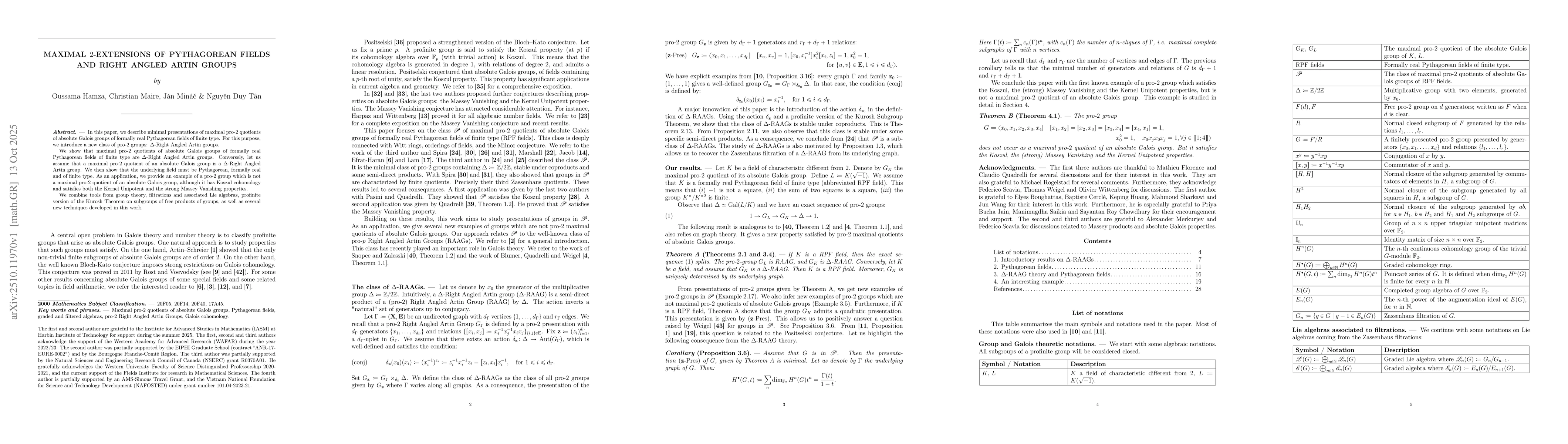 Thumbnail for Maximal $2$-extensions of Pythagorean fields and Right Angled Artin
  Groups