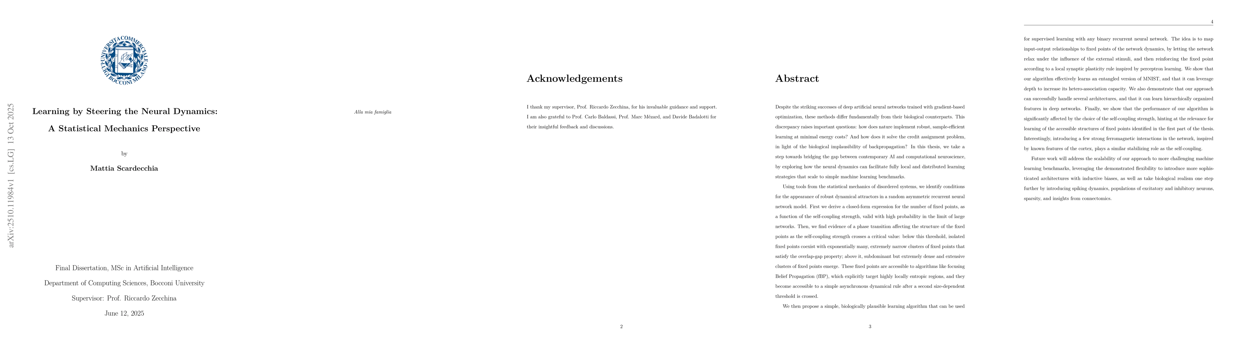 Thumbnail for Learning by Steering the Neural Dynamics: A Statistical Mechanics
  Perspective