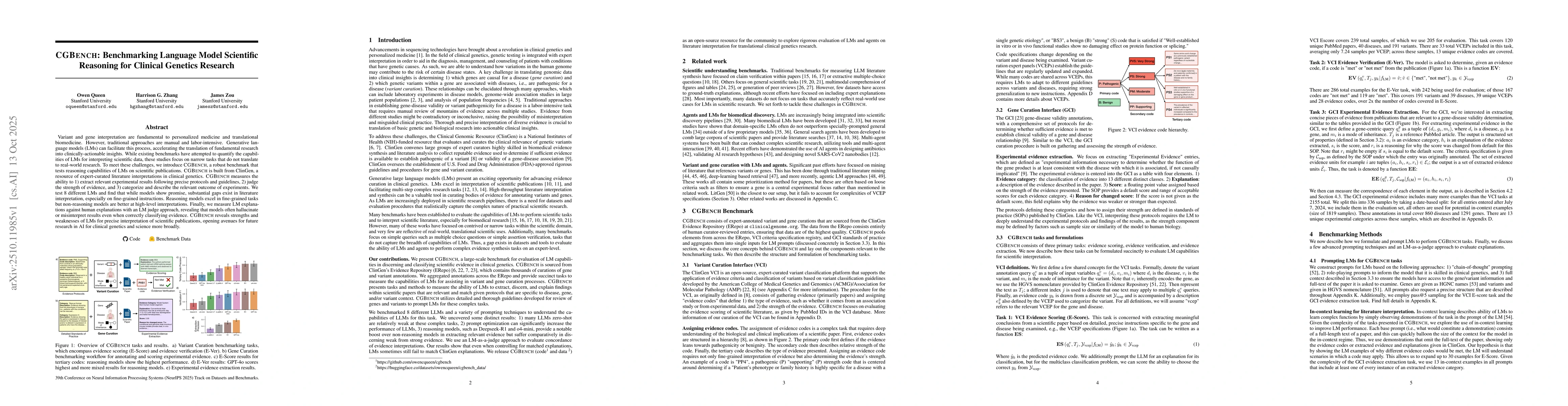 Thumbnail for CGBench: Benchmarking Language Model Scientific Reasoning for Clinical
  Genetics Research