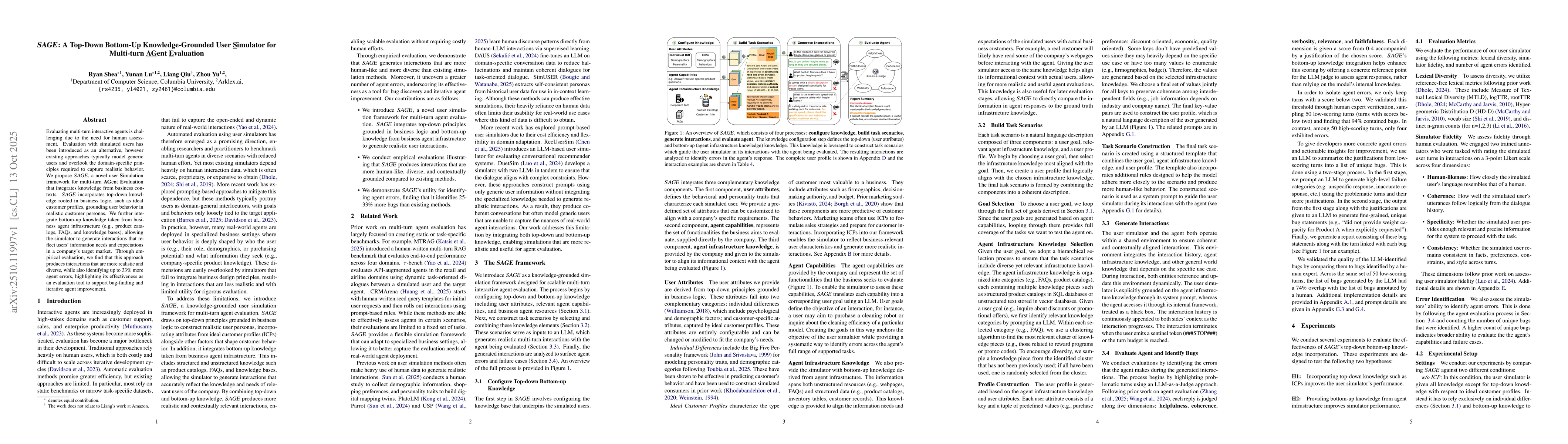 Thumbnail for SAGE: A Top-Down Bottom-Up Knowledge-Grounded User Simulator for
  Multi-turn AGent Evaluation