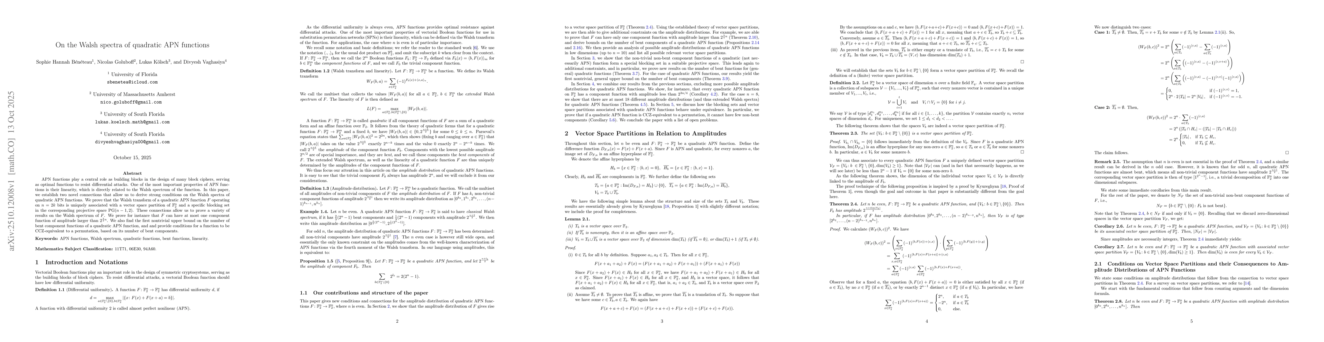 Thumbnail for On the Walsh spectra of quadratic APN functions