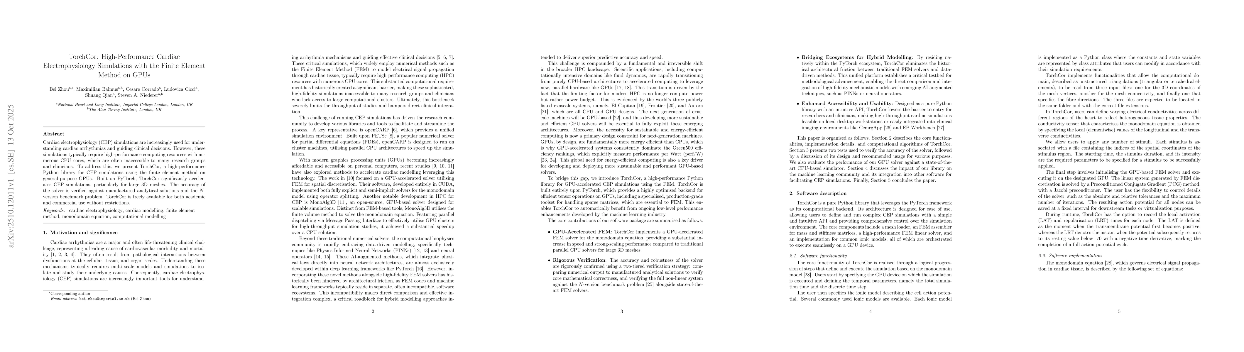 Thumbnail for TorchCor: High-Performance Cardiac Electrophysiology Simulations with
  the Finite Element Method on GPUs