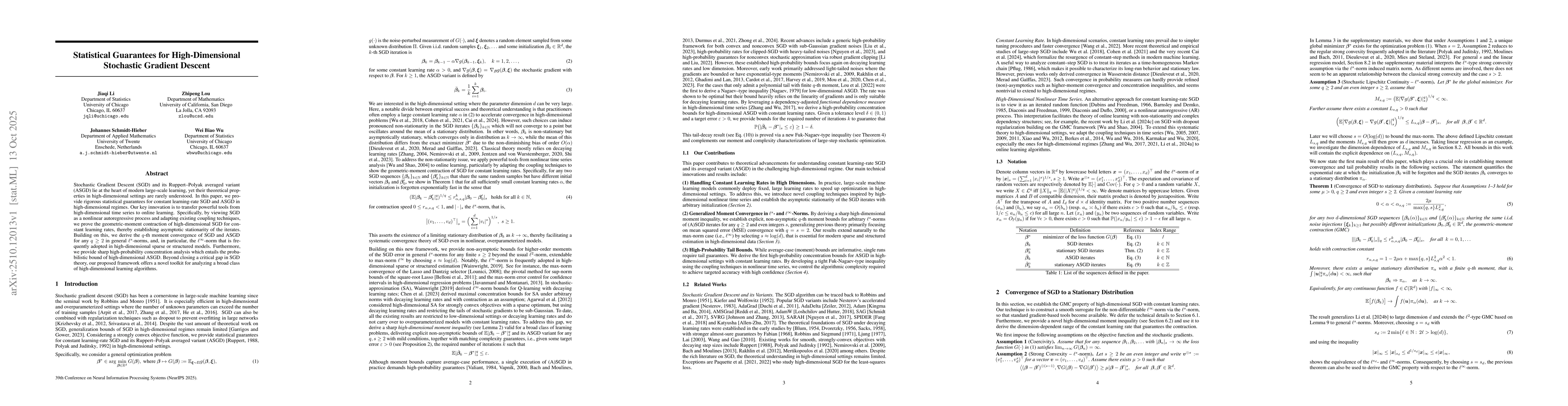 Thumbnail for Statistical Guarantees for High-Dimensional Stochastic Gradient Descent