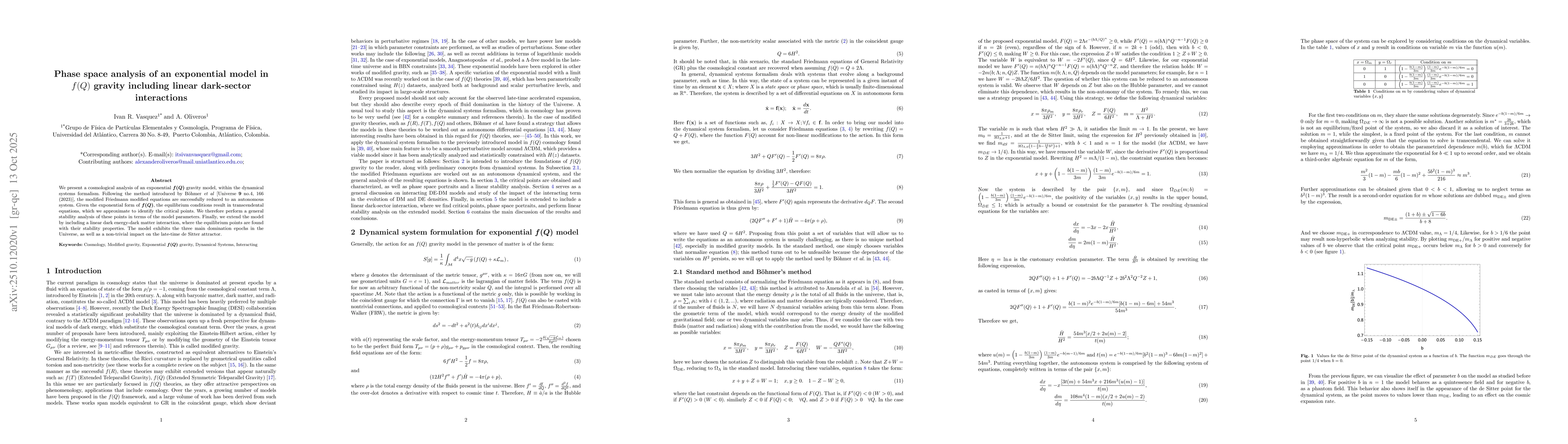Thumbnail for Phase space analysis of an exponential model in $f(Q)$ gravity including
  linear dark-sector interactions