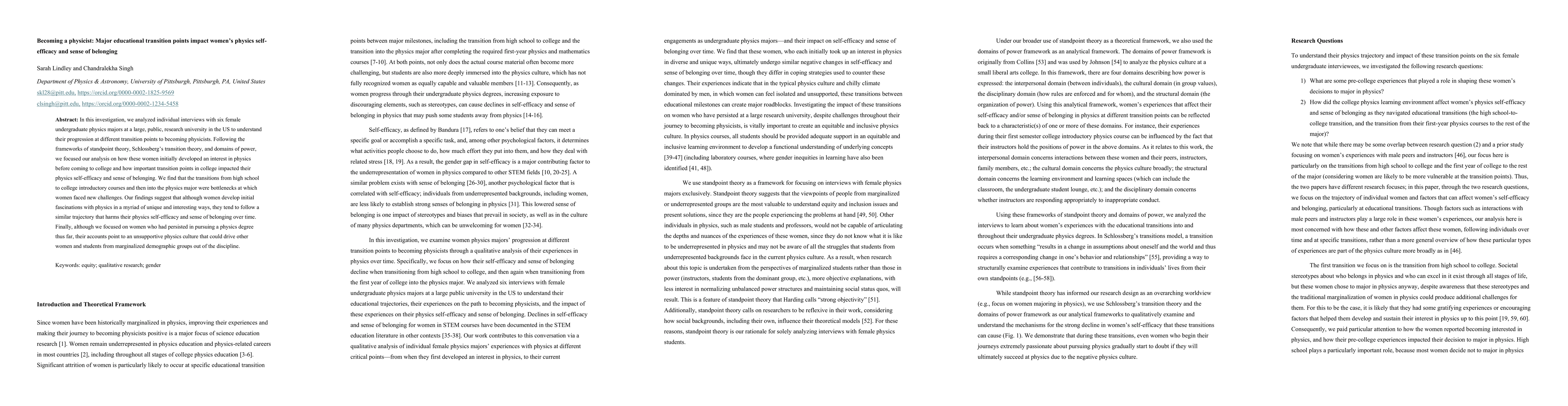 Thumbnail for Becoming a physicist: Major educational transition points impact women's
  physics self-efficacy and sense of belonging