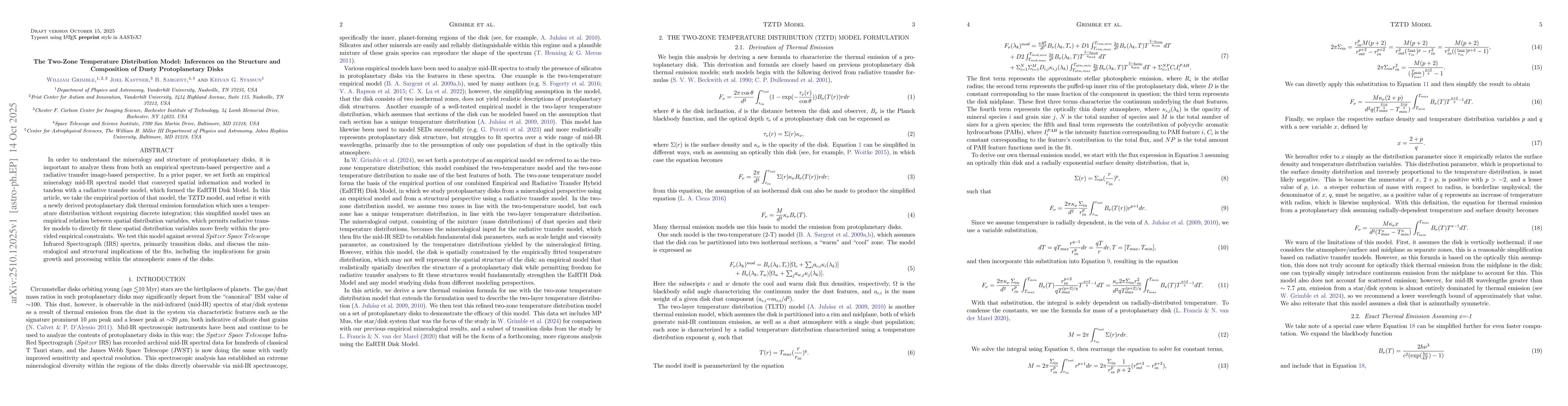 Thumbnail for The Two-Zone Temperature Distribution Model: Inferences on the Structure
  and Composition of Dusty Protoplanetary Disks