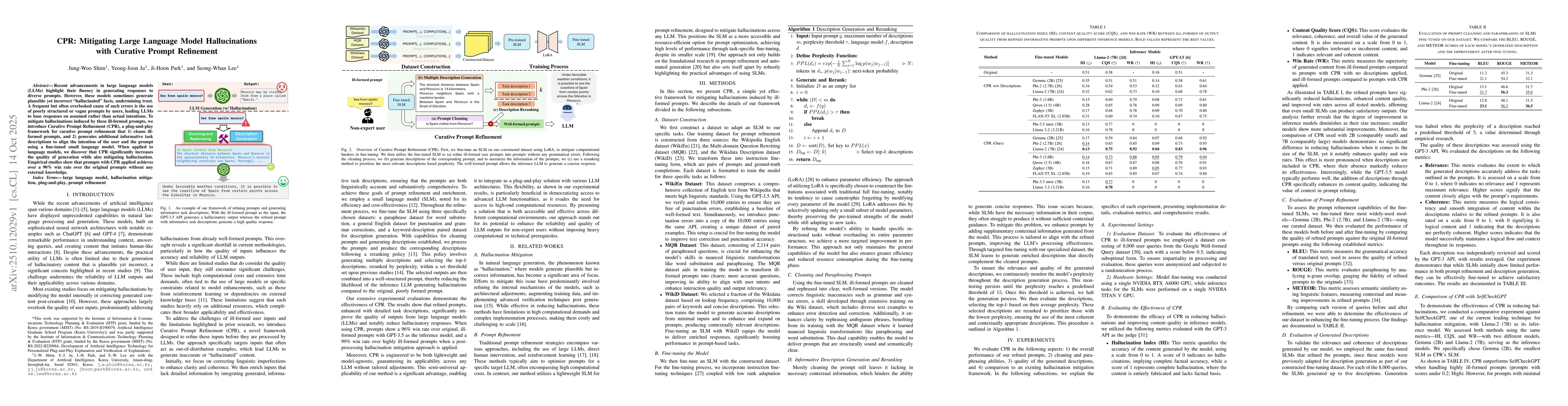 Thumbnail for CPR: Mitigating Large Language Model Hallucinations with Curative Prompt
  Refinement