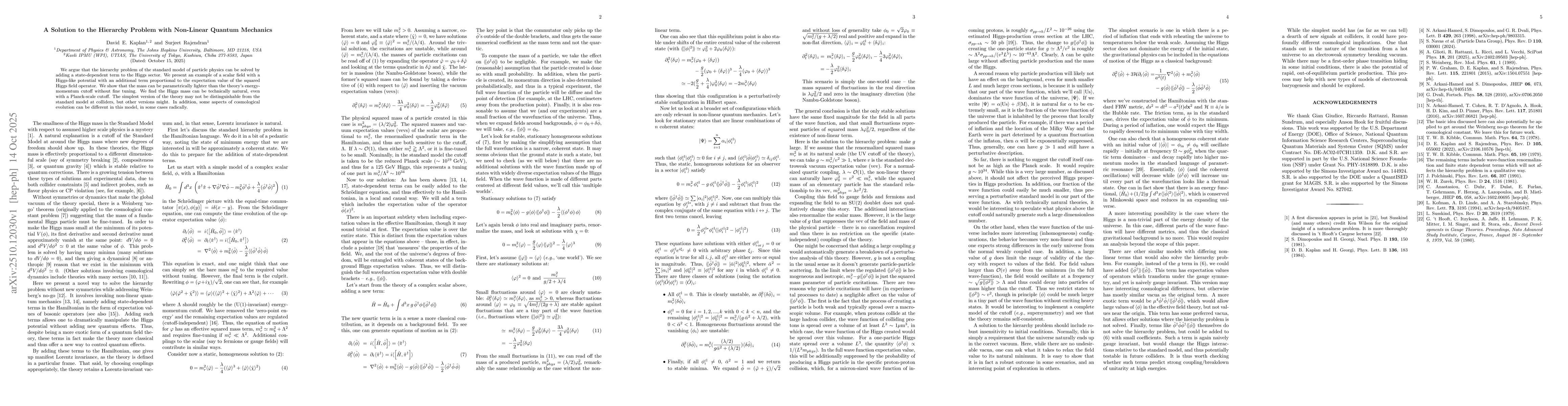 Thumbnail for A Solution to the Hierarchy Problem with Non-Linear Quantum Mechanics