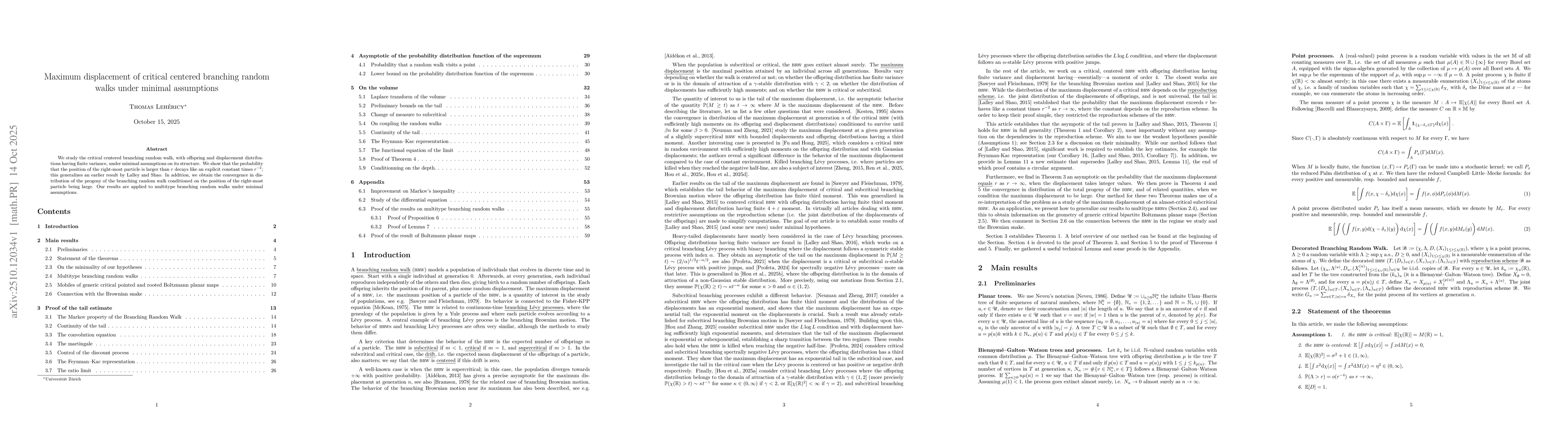 Thumbnail for Maximum displacement of critical centered branching random walks under
  minimal assumptions