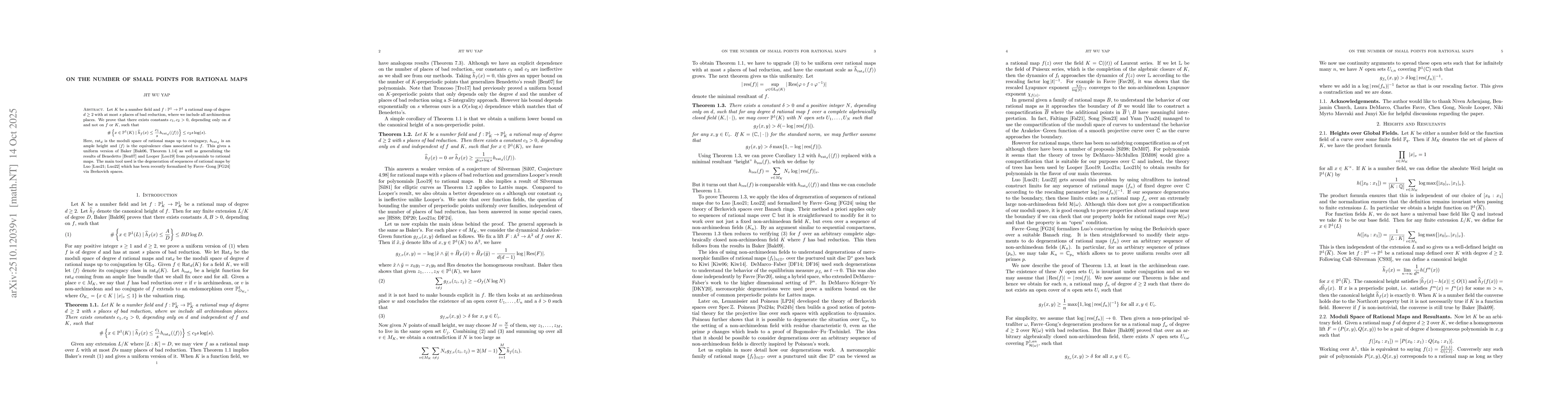 Thumbnail for On the Number of Small Points for Rational Maps