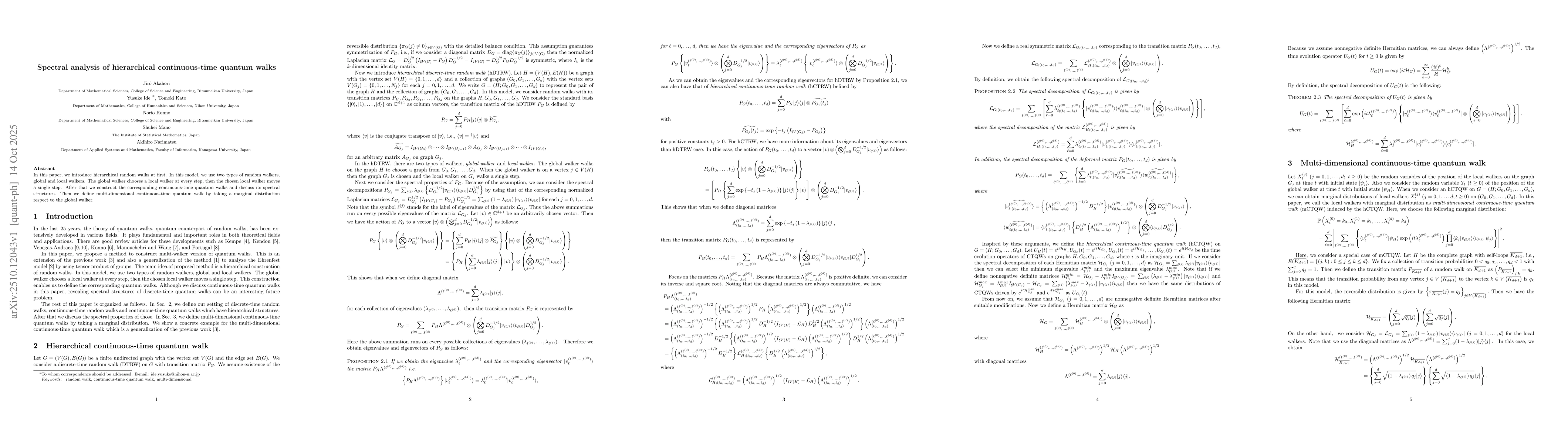 Thumbnail for Spectral analysis of hierarchical continuous-time quantum walks