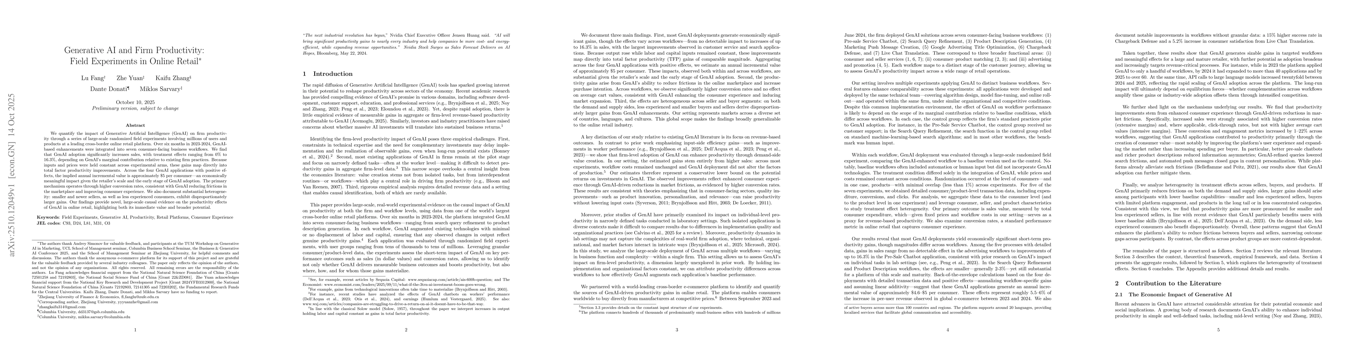 Thumbnail for Generative AI and Firm Productivity: Field Experiments in Online Retail