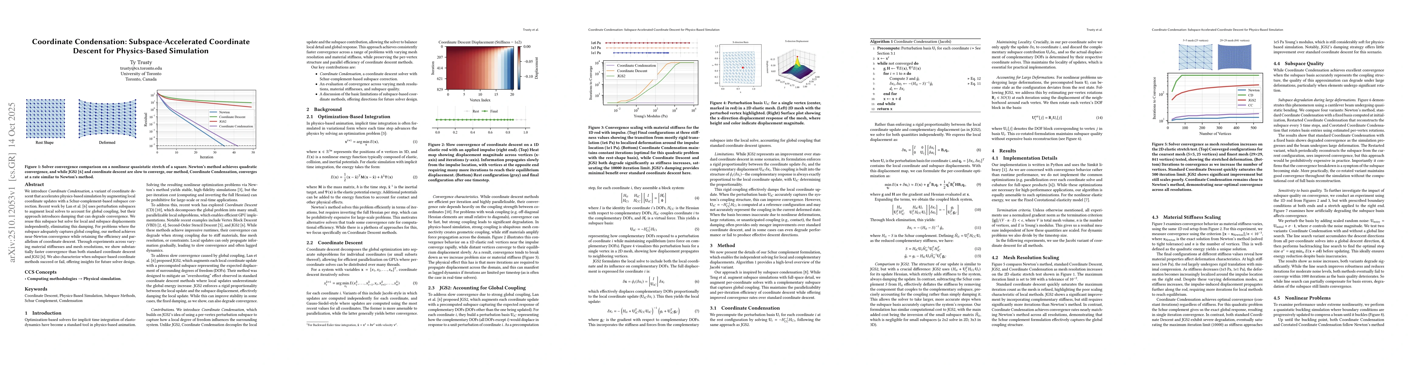 Thumbnail for Coordinate Condensation: Subspace-Accelerated Coordinate Descent for
  Physics-Based Simulation