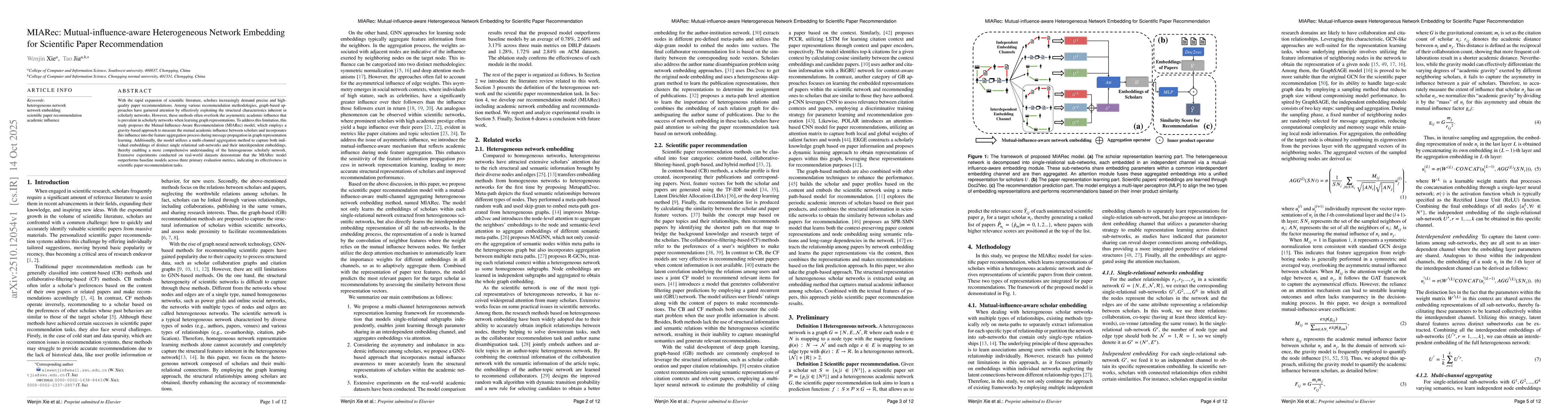 Thumbnail for MIARec: Mutual-influence-aware Heterogeneous Network Embedding for
  Scientific Paper Recommendation