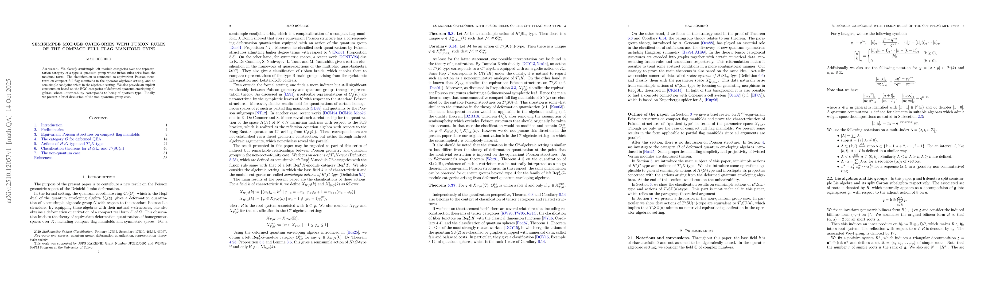 Thumbnail for Semisimple module categories with fusion rules of the compact full flag
  manifold type