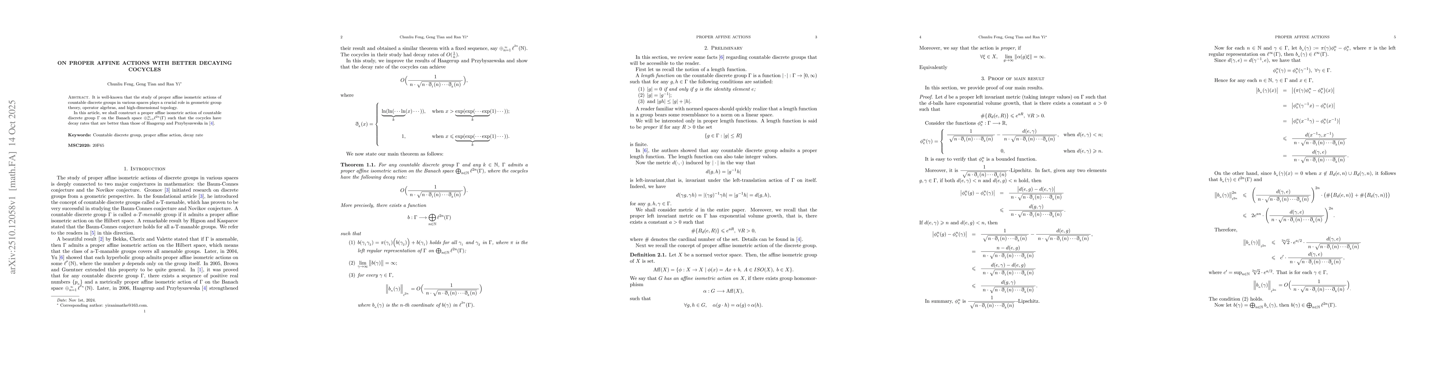 Thumbnail for On proper affine actions with better decaying cocycles