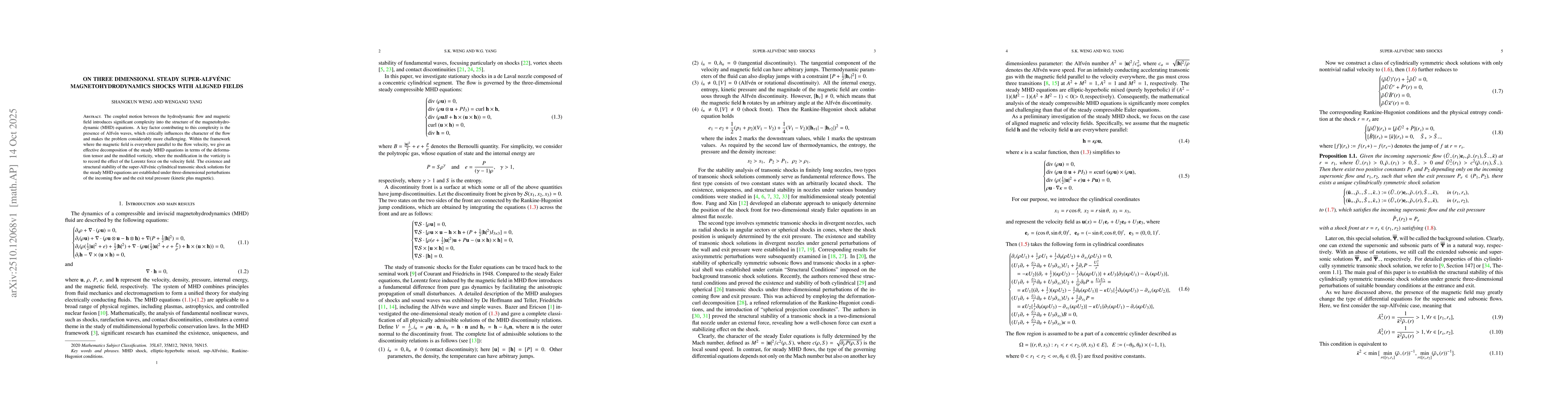 Thumbnail for On three dimensional steady super-Alfvénic magnetohydrodynamics
  shocks with aligned fields