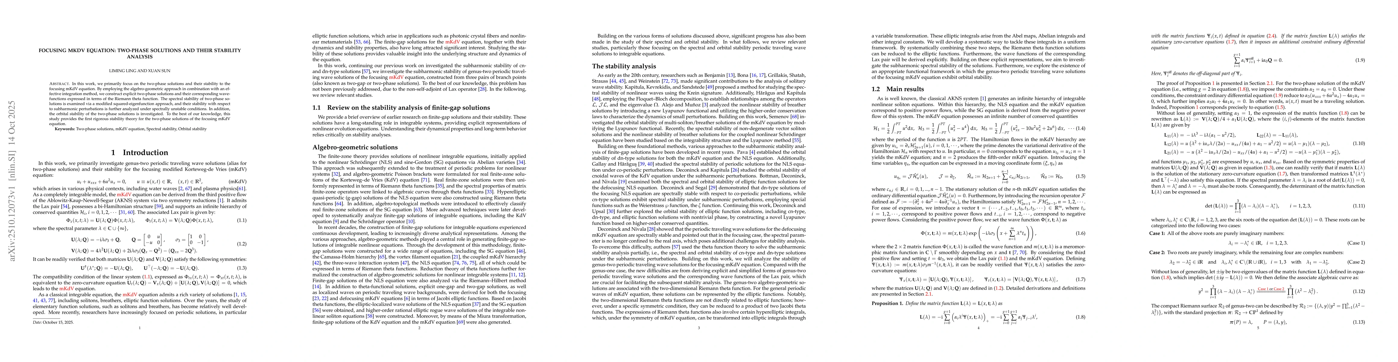 Thumbnail for Focusing mKdV equation: Two-phase solutions and their stability analysis
