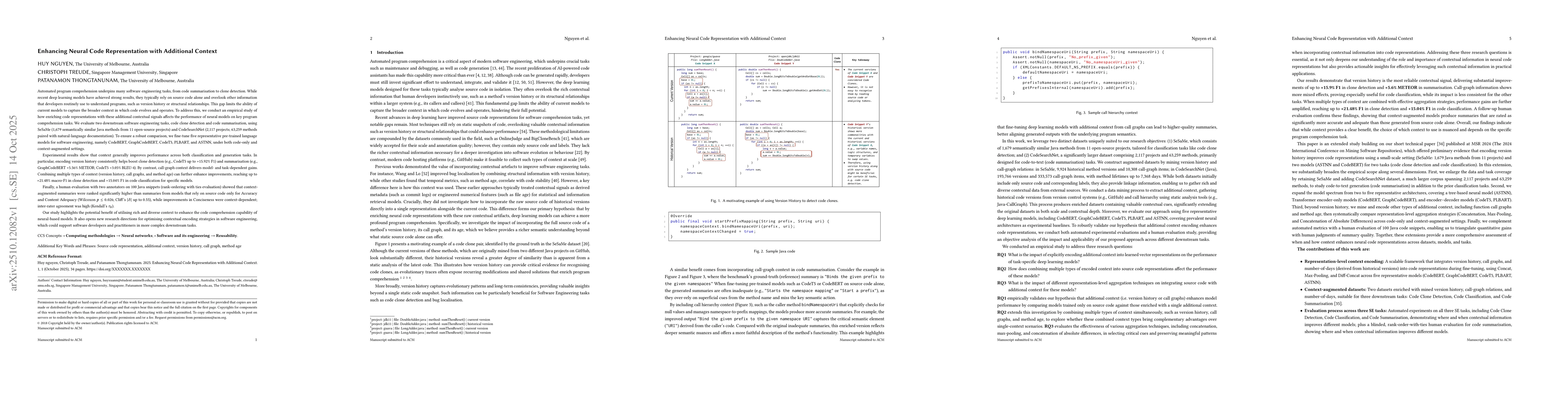Thumbnail for Enhancing Neural Code Representation with Additional Context