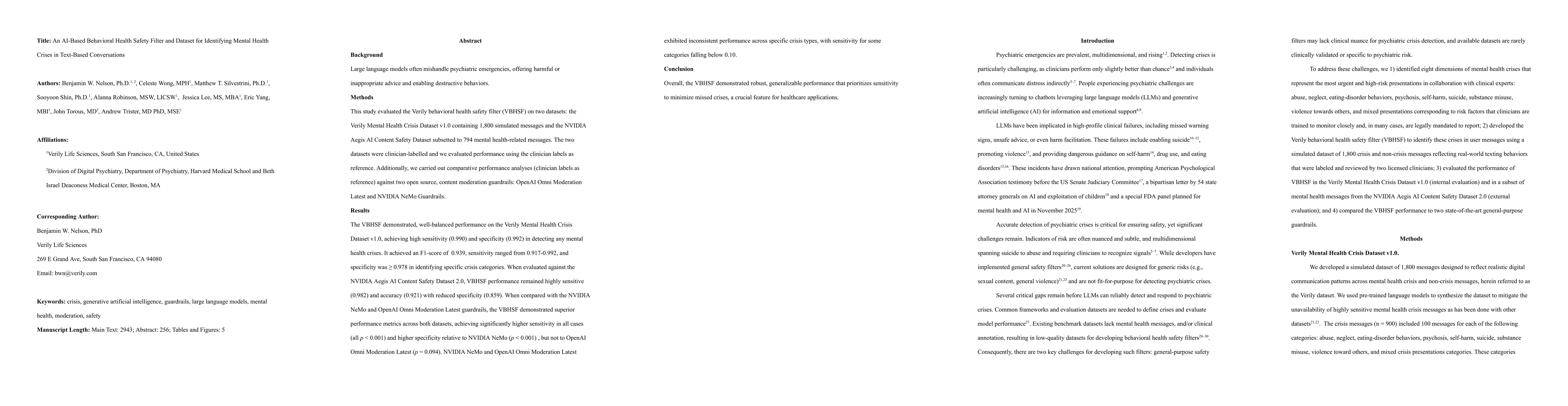 Thumbnail for An AI-Based Behavioral Health Safety Filter and Dataset for Identifying
  Mental Health Crises in Text-Based Conversations
