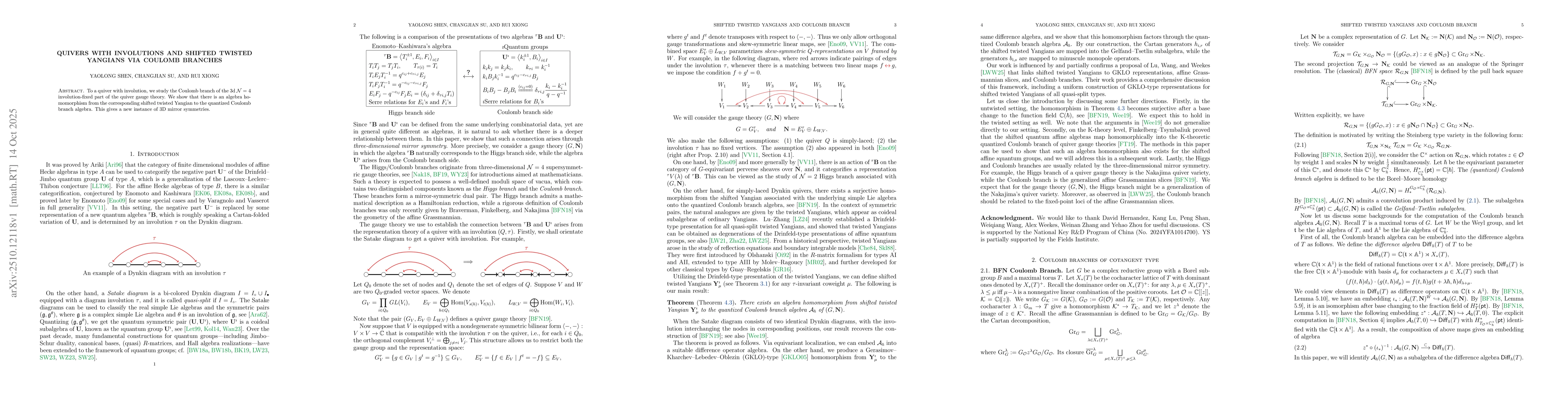 Thumbnail for Quivers with Involutions and Shifted Twisted Yangians via Coulomb
  Branches