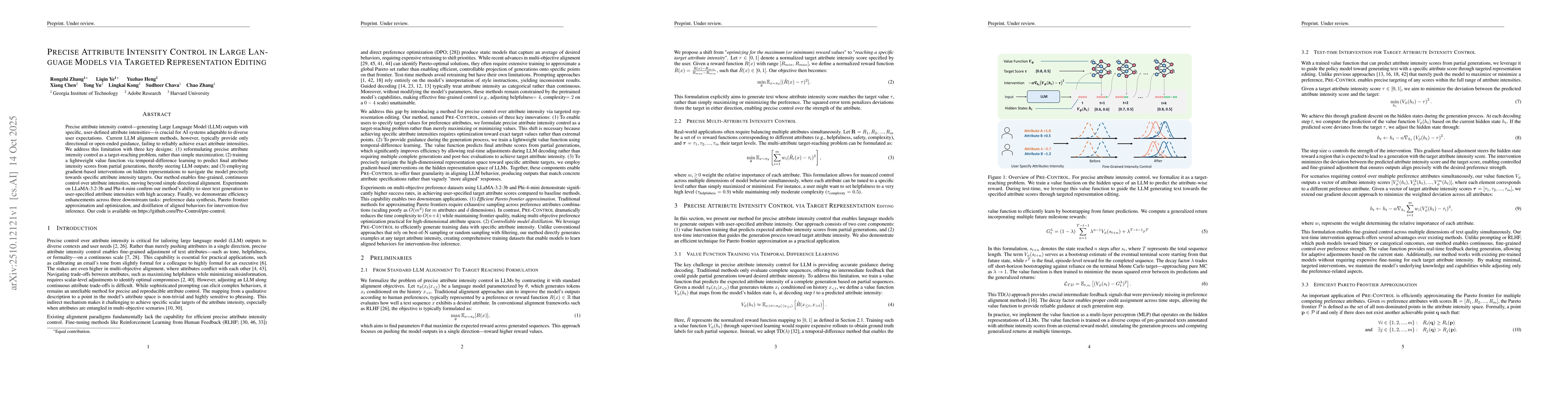 Thumbnail for Precise Attribute Intensity Control in Large Language Models via
  Targeted Representation Editing