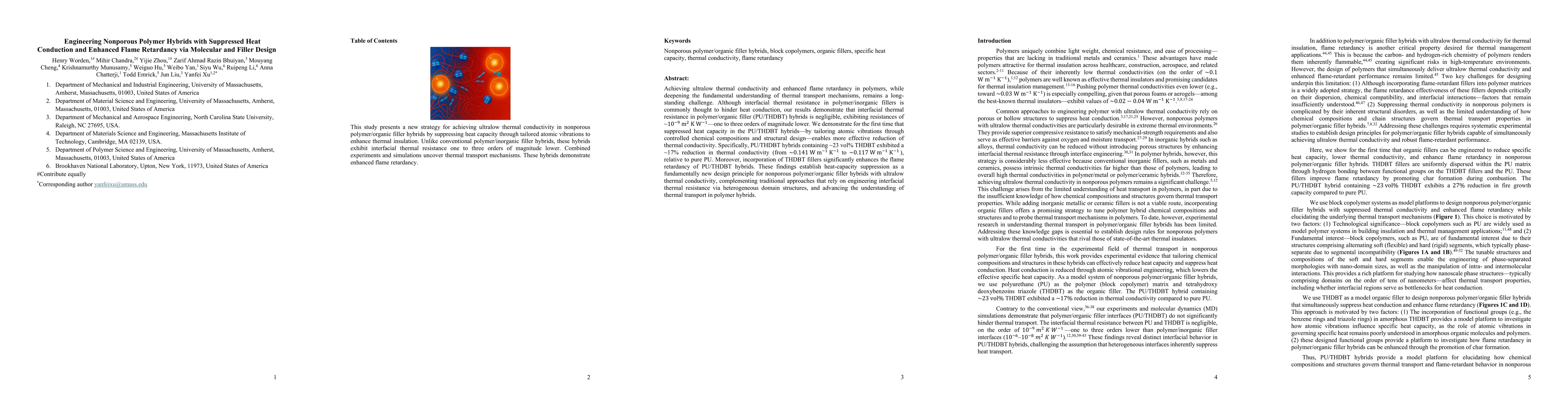 Thumbnail for Engineering Nonporous Polymer Hybrids with Suppressed Heat Conduction
  and Enhanced Flame Retardancy via Molecular and Filler Design