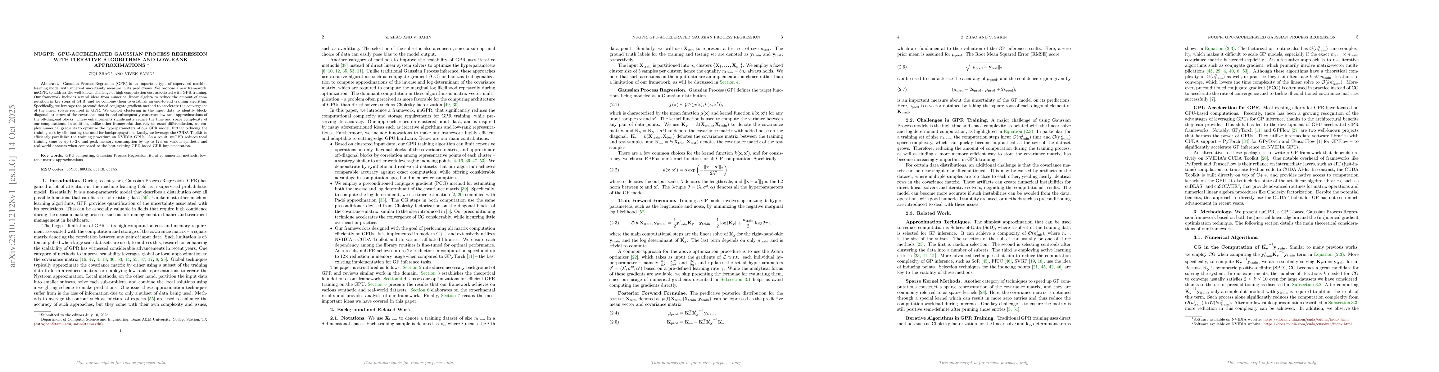 Thumbnail for nuGPR: GPU-Accelerated Gaussian Process Regression with Iterative
  Algorithms and Low-Rank Approximations