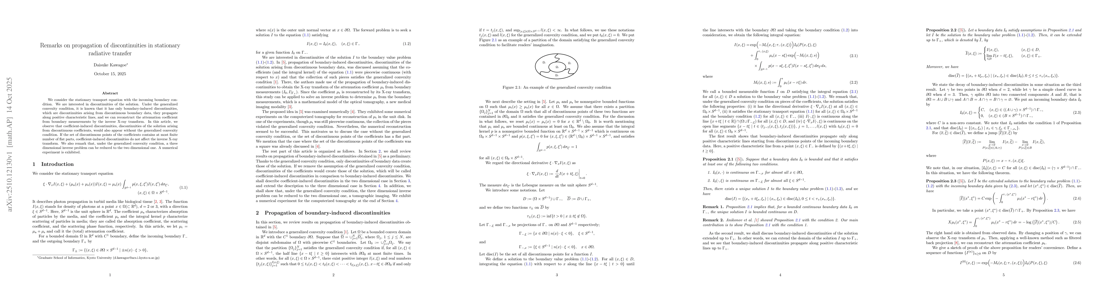 Thumbnail for Remarks on propagation of discontinuities in stationary radiative
  transfer
