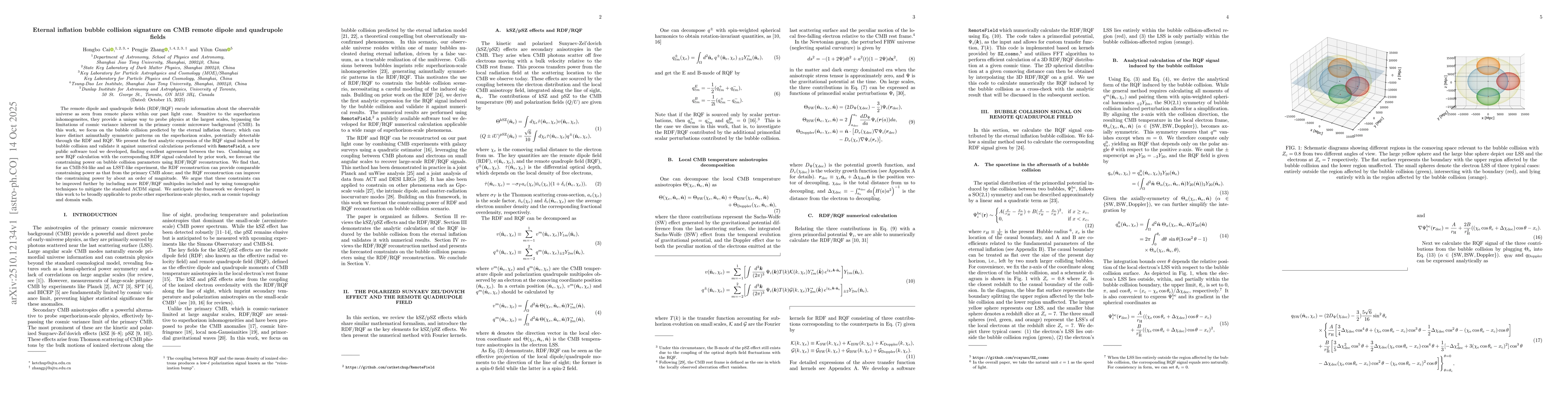 Thumbnail for Eternal inflation bubble collision signature on CMB remote dipole and
  quadrupole fields