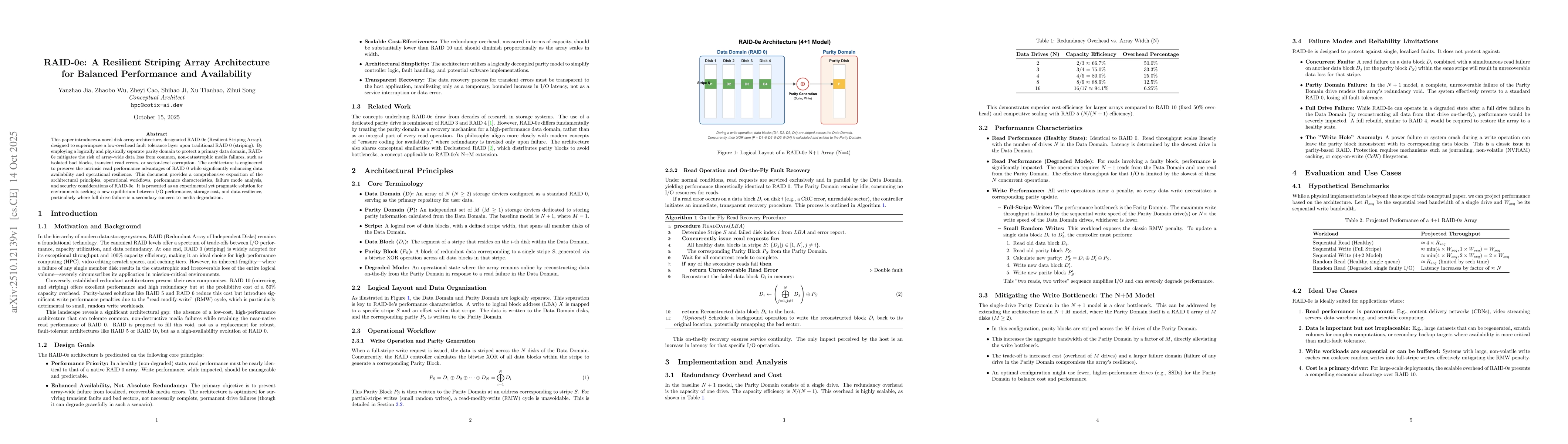 Thumbnail for RAID-0e: A Resilient Striping Array Architecture for Balanced
  Performance and Availability