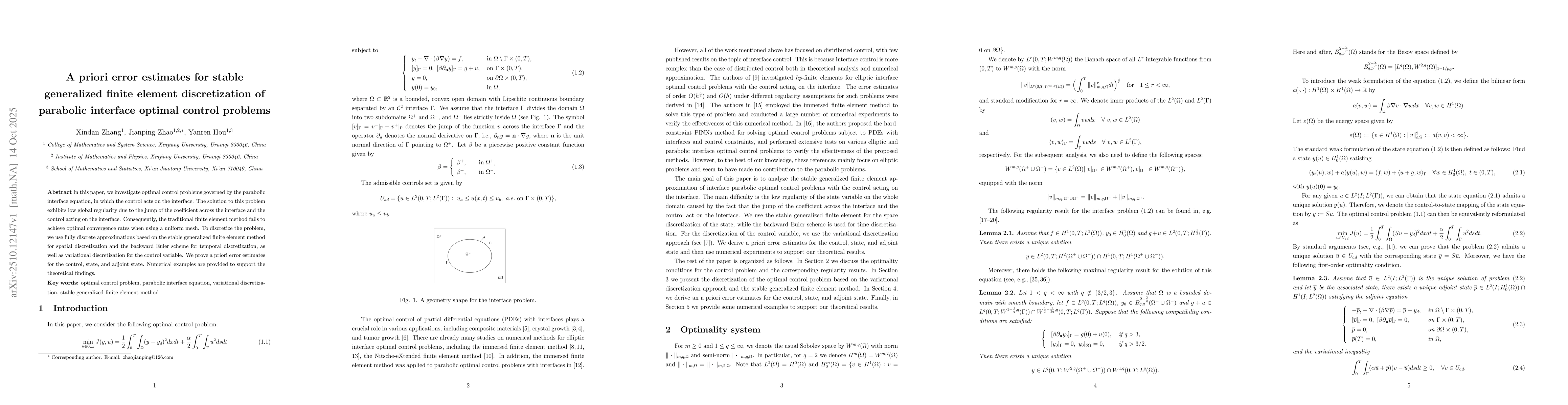 Thumbnail for A priori error estimates for stable generalized finite element
  discretization of parabolic interface optimal control problems