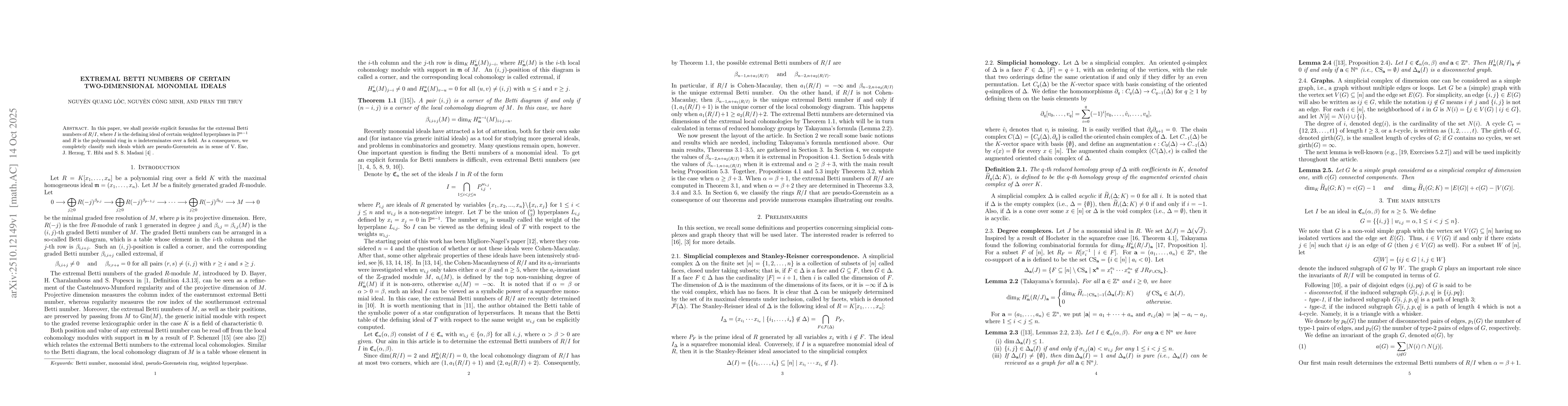 Thumbnail for Extremal Betti numbers of certain two-dimensional monomial ideals