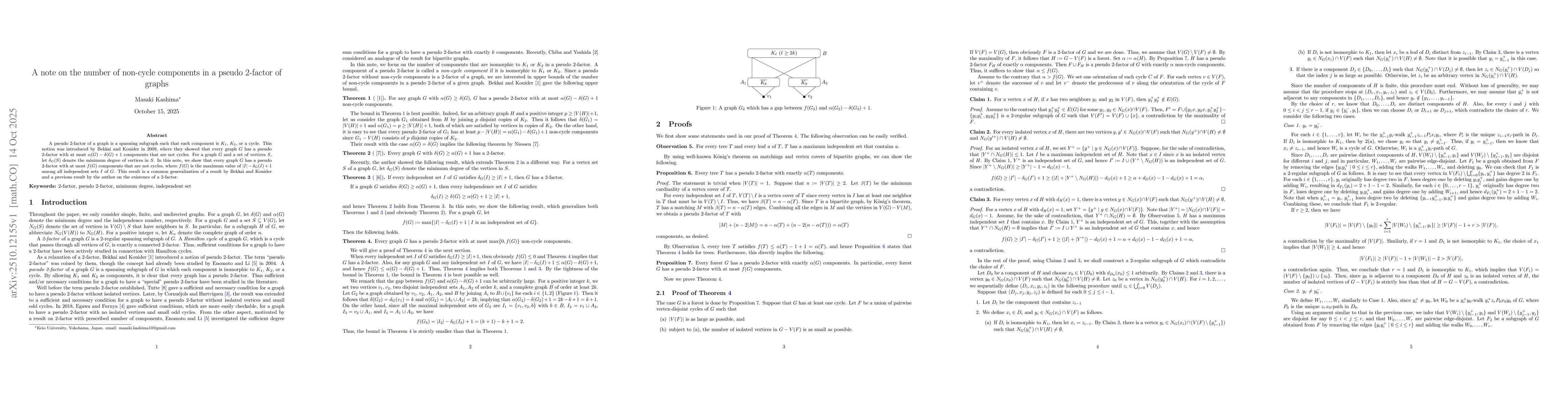 Thumbnail for A note on the number of non-cycle components in a pseudo 2-factor of
  graphs