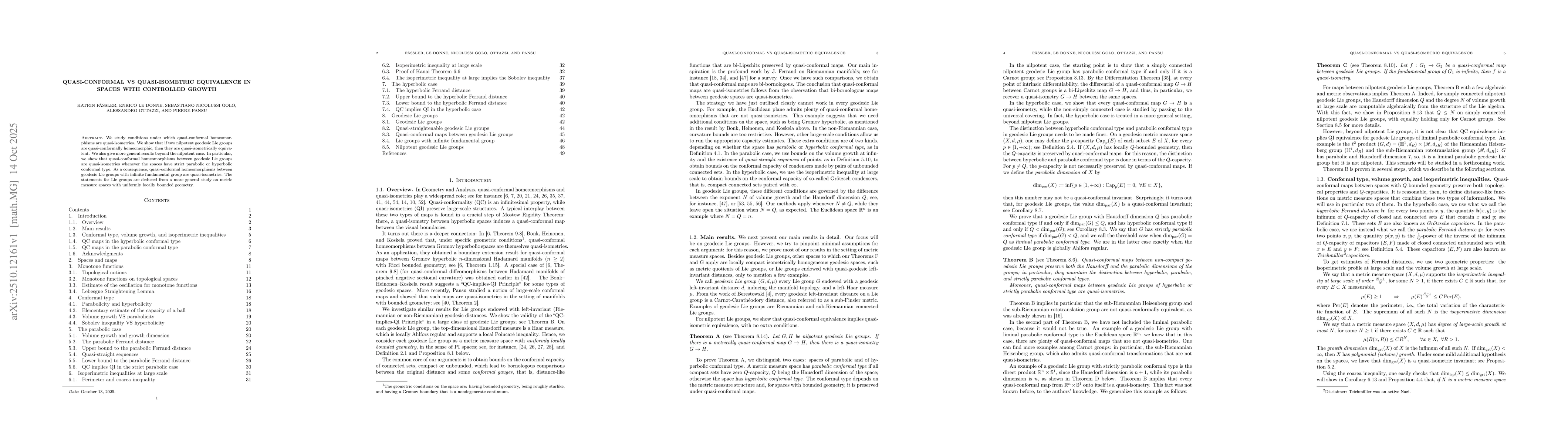 Thumbnail for Quasi-conformal VS quasi-isometric equivalence in spaces with controlled
  growth