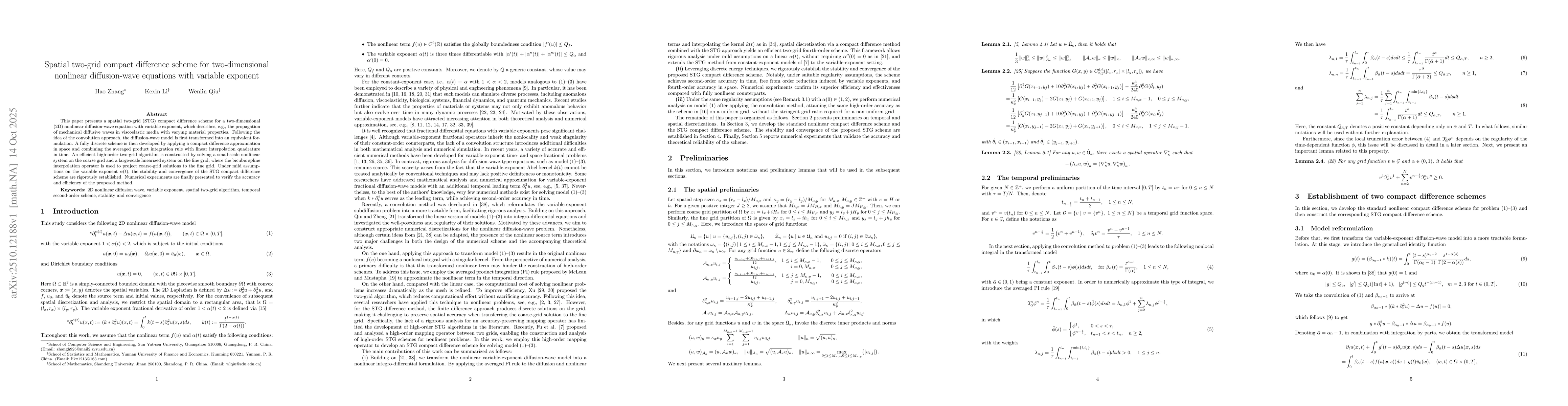 Thumbnail for Spatial two-grid compact difference scheme for two-dimensional nonlinear
  diffusion-wave equations with variable exponent