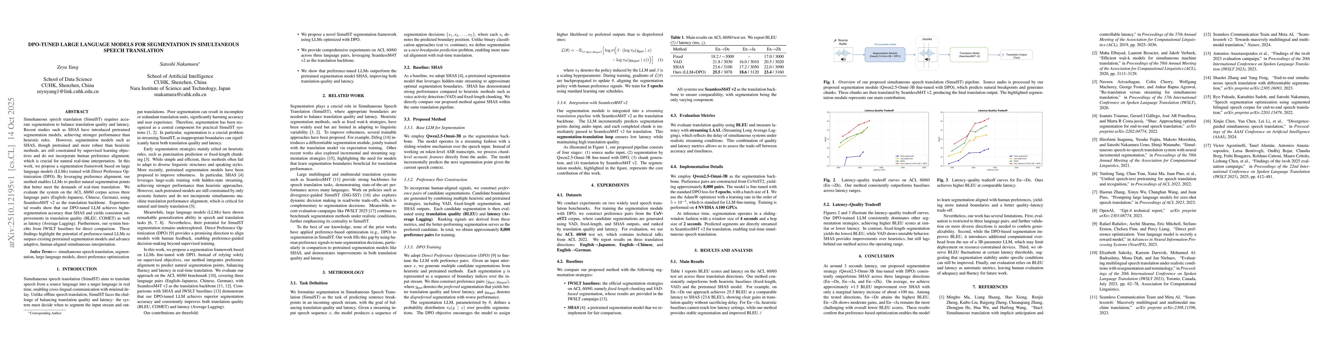 Thumbnail for DPO-Tuned Large Language Models for Segmentation in Simultaneous Speech
  Translation