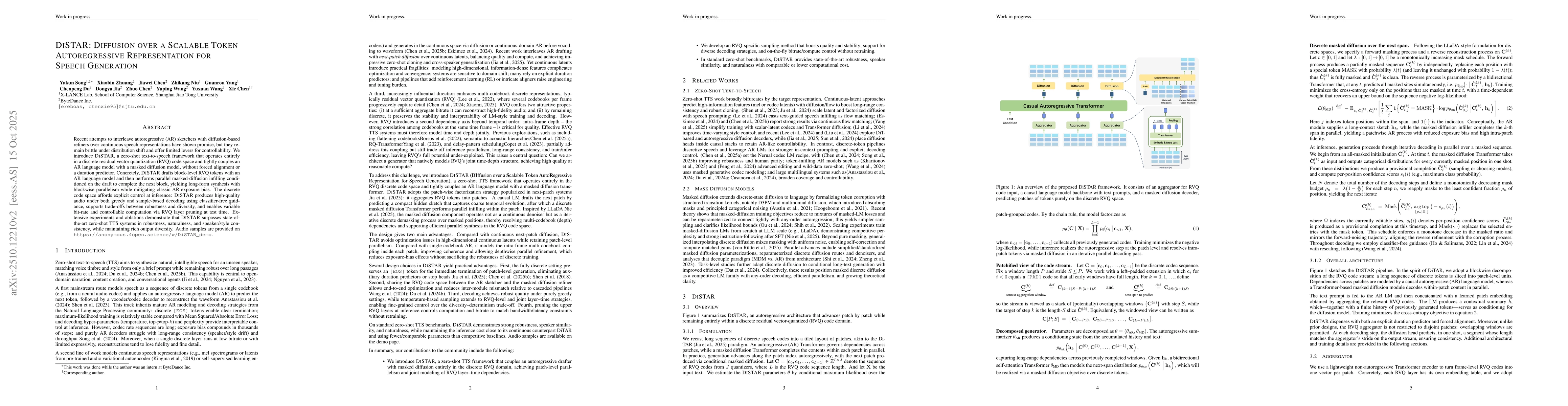 Thumbnail for DiSTAR: Diffusion over a Scalable Token Autoregressive Representation
  for Speech Generation