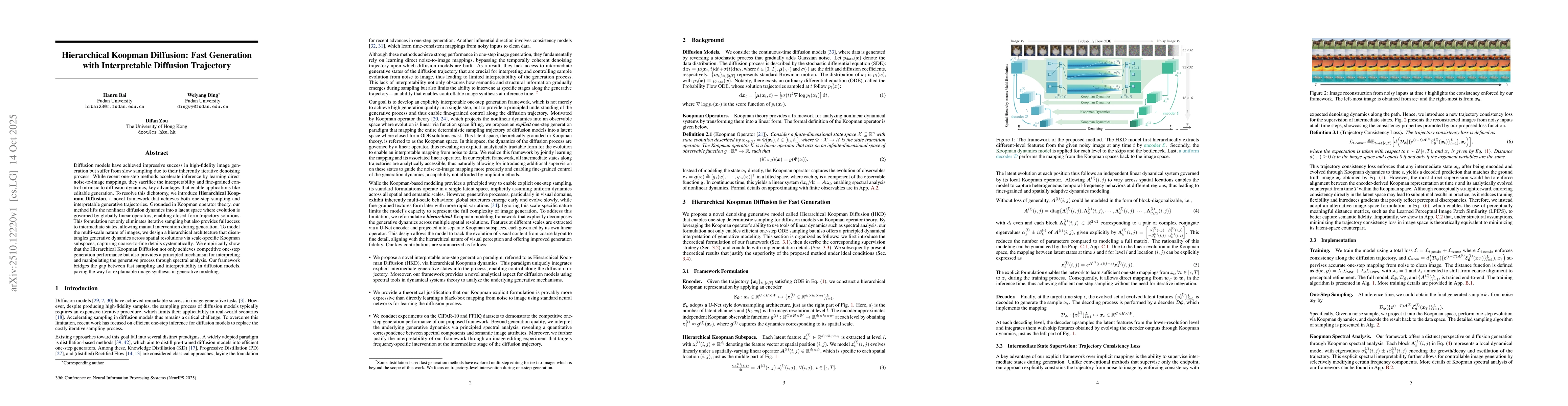Thumbnail for Hierarchical Koopman Diffusion: Fast Generation with Interpretable
  Diffusion Trajectory