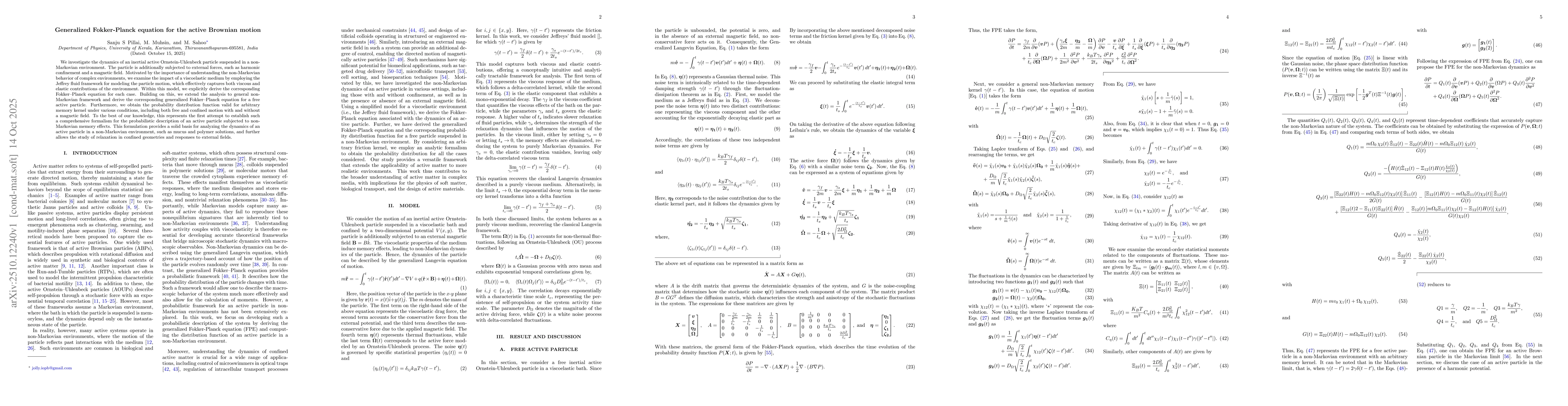 Thumbnail for Generalized Fokker-Planck equation for the active Brownian motion