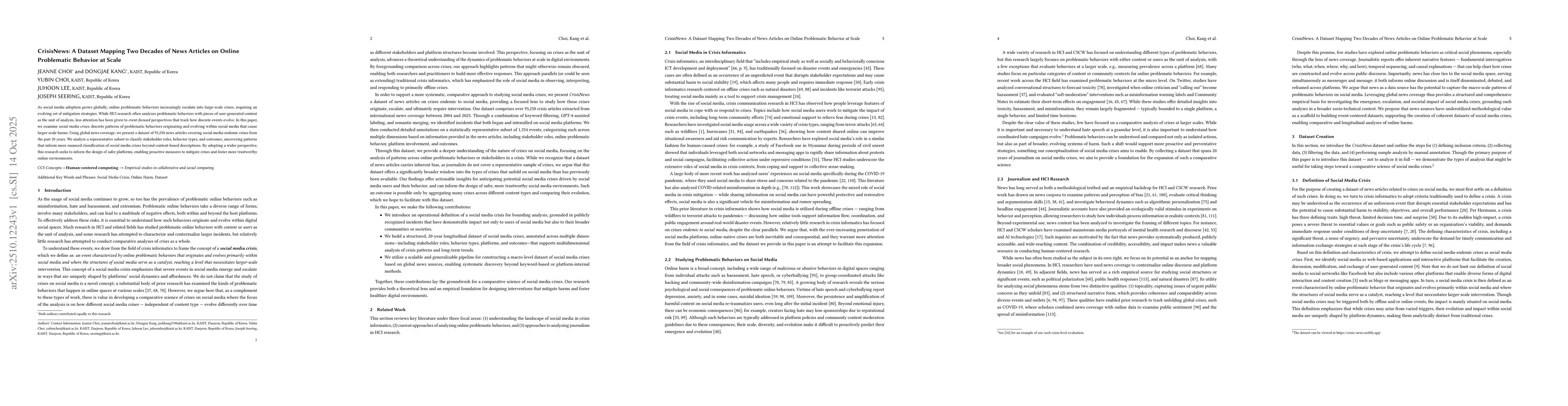 Thumbnail for CrisisNews: A Dataset Mapping Two Decades of News Articles on Online
  Problematic Behavior at Scale