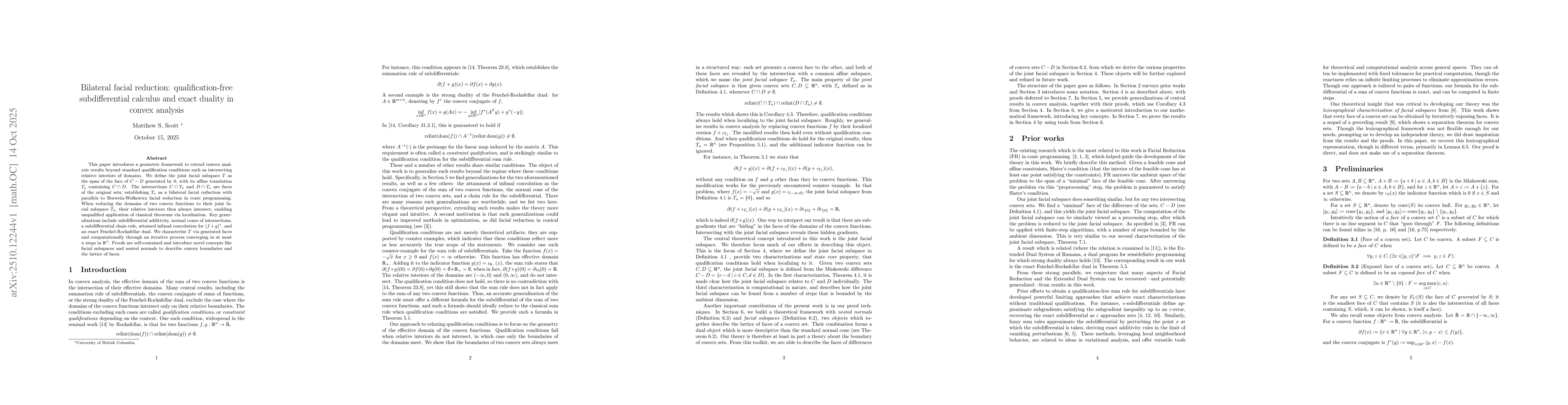 Thumbnail for Bilateral facial reduction: qualification-free subdifferential calculus
  and exact duality in convex analysis
